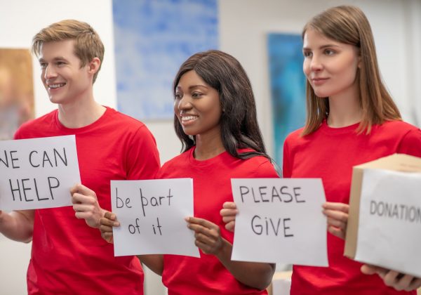 Young volunteers encouraging people to donate